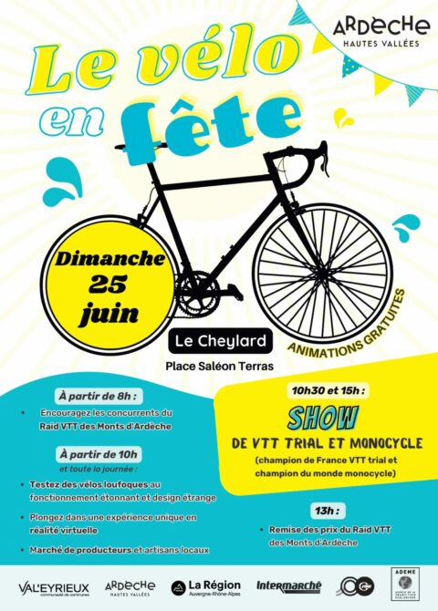 Programme de la journée du 25 juin 2023 pour l'animation du Vélo en fête au Cheylard organisée par Ardèches Hautes Vallées
