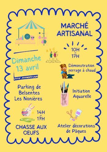 Affiche Marché Artisanal à Belsentes organisé par l'association ABC des parents d'élèves de l'école.